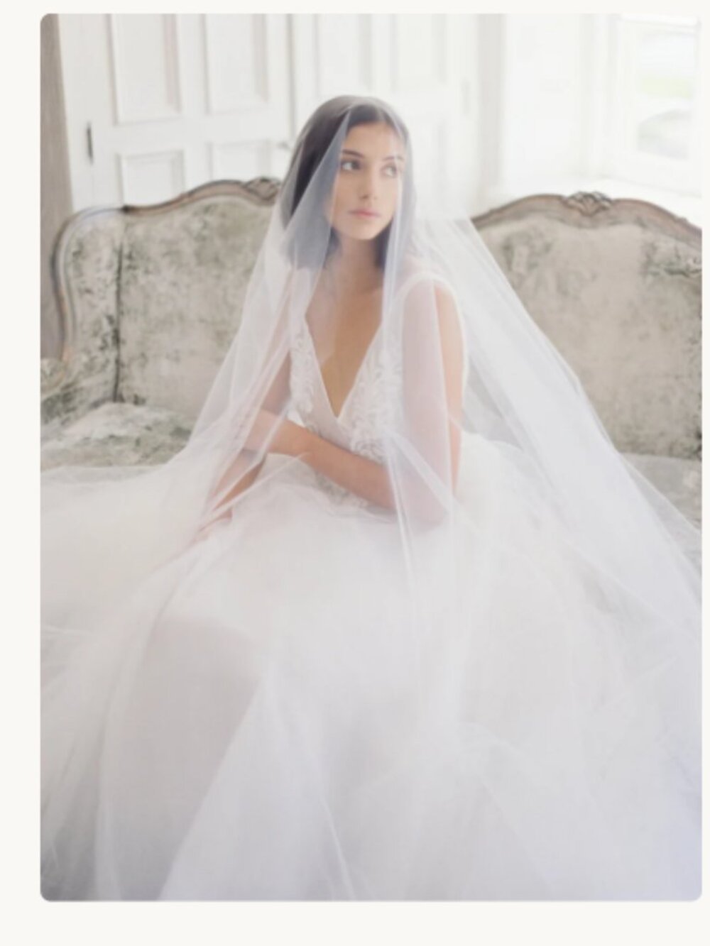 NoonOnTheMoon Soft Ivory Angel Cut 98" Chapel Length Blusher Drop Wedding Veil